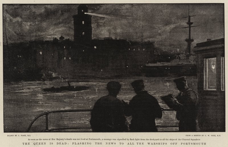 Królowa nie żyje, wysyłając wieści do wszystkich okrętów wojennych poza Portsmouth autorstwa Joseph Nash