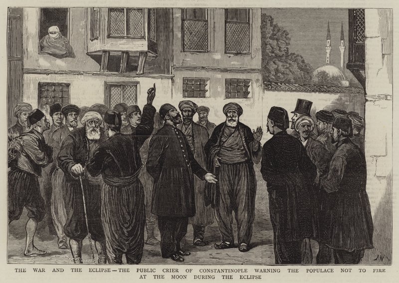 Wojna i zaćmienie, publiczny krzykacz Konstantynopola ostrzegający ludność, aby nie strzelała do księżyca podczas zaćmienia autorstwa Joseph Nash
