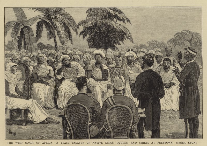 Zachodnie wybrzeże Afryki, pałac pokoju rdzennych królów, królowych i wodzów w Freetown, Sierra Leone autorstwa Joseph Nash