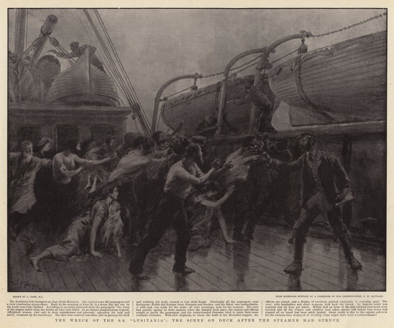 Wrak SS Lusitania, scena na pokładzie po uderzeniu parowca autorstwa Joseph Nash