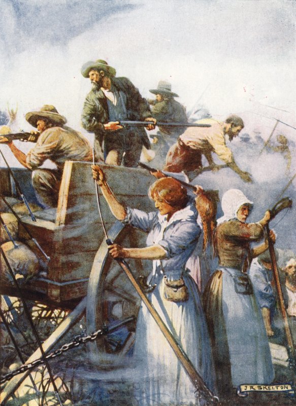 Obok nich stały kobiety cicho ładujące broń autorstwa Joseph Ratcliffe Skelton
