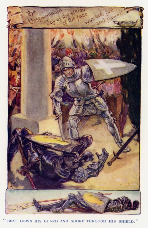 Ilustracja do Sir Knight of the Splendid Way (kolor lito) autorstwa Joseph (after) Finnemore