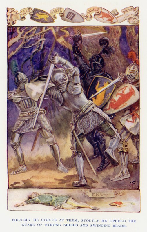 Ilustracja do filmu Sir Knight of the Splendid Way (litografia kolorowa) autorstwa Joseph (after) Finnemore