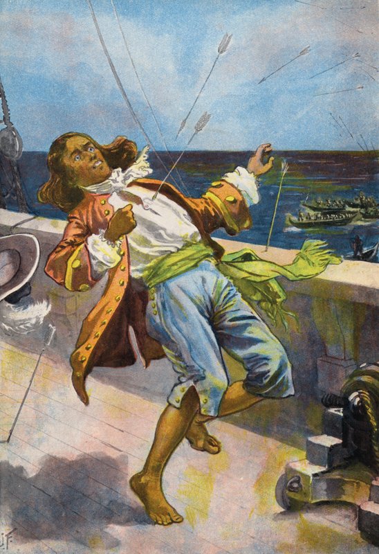 Robinson Crusoe: Śmierć piątku (kolor lito) autorstwa Joseph (after) Finnemore