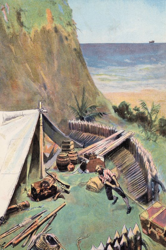 Robinson Crusoe: zbieram moje sklepy (kolor lito) autorstwa Joseph (after) Finnemore