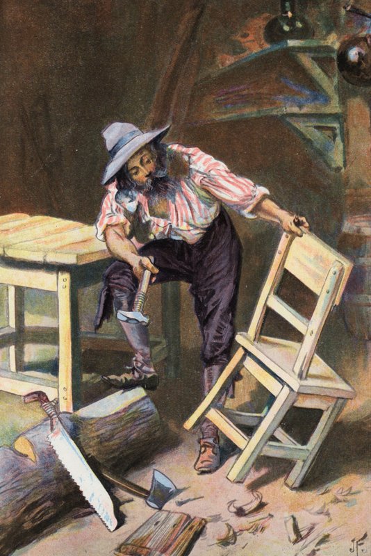 Robinson Crusoe: Robię stół i krzesło (kolor lito) autorstwa Joseph (after) Finnemore