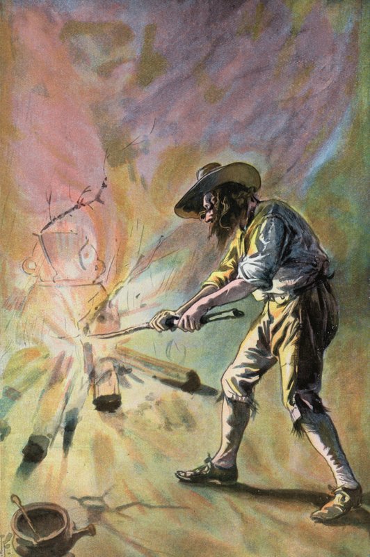 Robinson Crusoe: Robię garnki (kolor lito) autorstwa Joseph (after) Finnemore