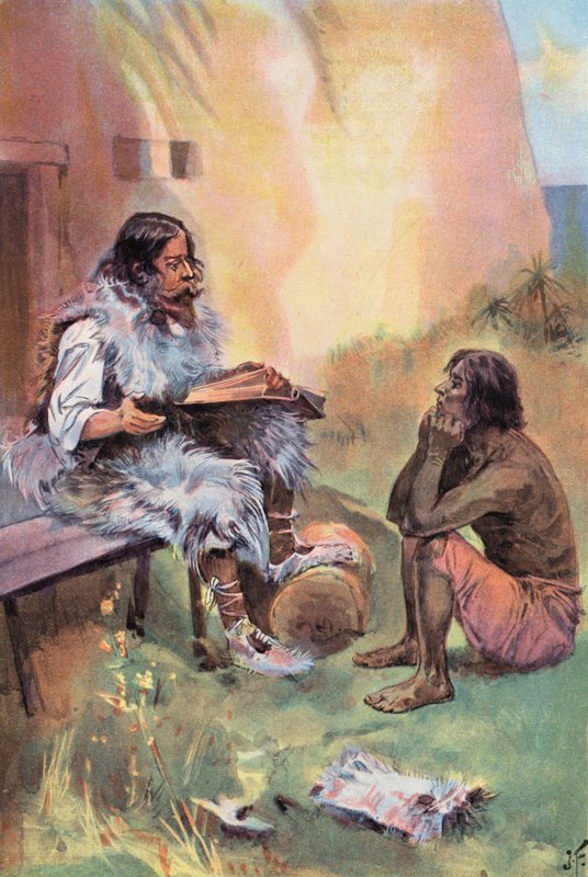 Robinson Crusoe: Uczę Friday (kolor lito) autorstwa Joseph (after) Finnemore