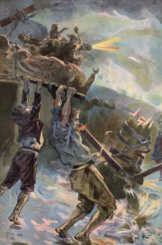 Robinson Crusoe: Pracuję przy pompie (kolor lito) autorstwa Joseph (after) Finnemore
