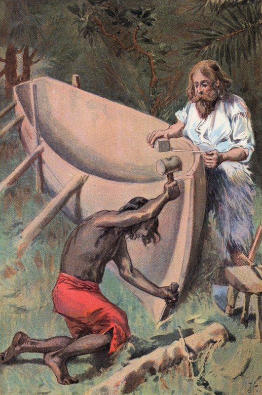 Robinson Crusoe: Robimy dużą łódź (kolor lito) autorstwa Joseph (after) Finnemore