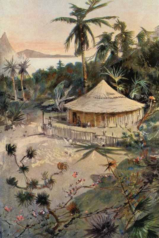 Robinson Crusoe: Namiot Willa Atkinsa (kolor lito) autorstwa Joseph (after) Finnemore