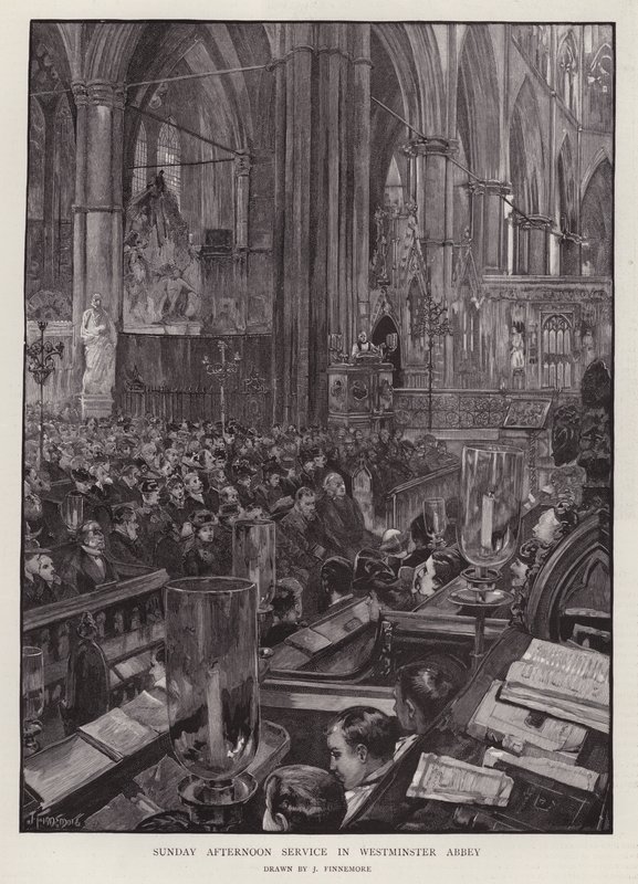 Niedzielne nabożeństwo popołudniowe w Opactwie Westminsterskim w Londynie (lito) autorstwa Joseph (after) Finnemore