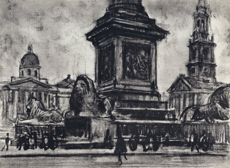 Lwy, Trafalgar Square (lito) autorstwa Joseph (after) Pennell