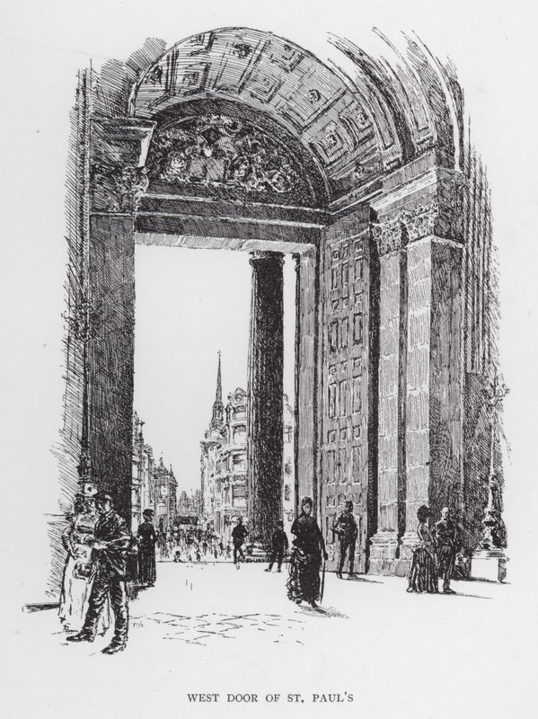 Zachodnie drzwi kościoła św. Pawła (litos) autorstwa Joseph (after) Pennell