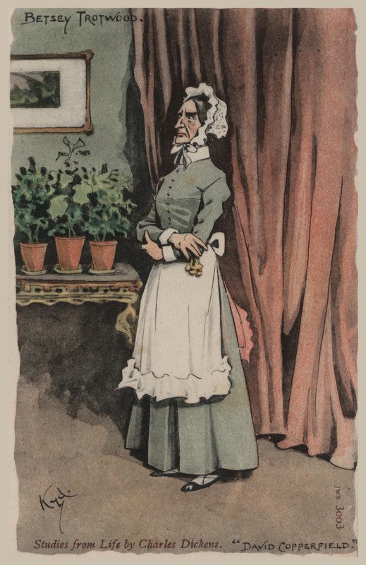 Betsey Trotwood, David Copperfield (kolor lito) autorstwa Joseph Clayton  Clarke