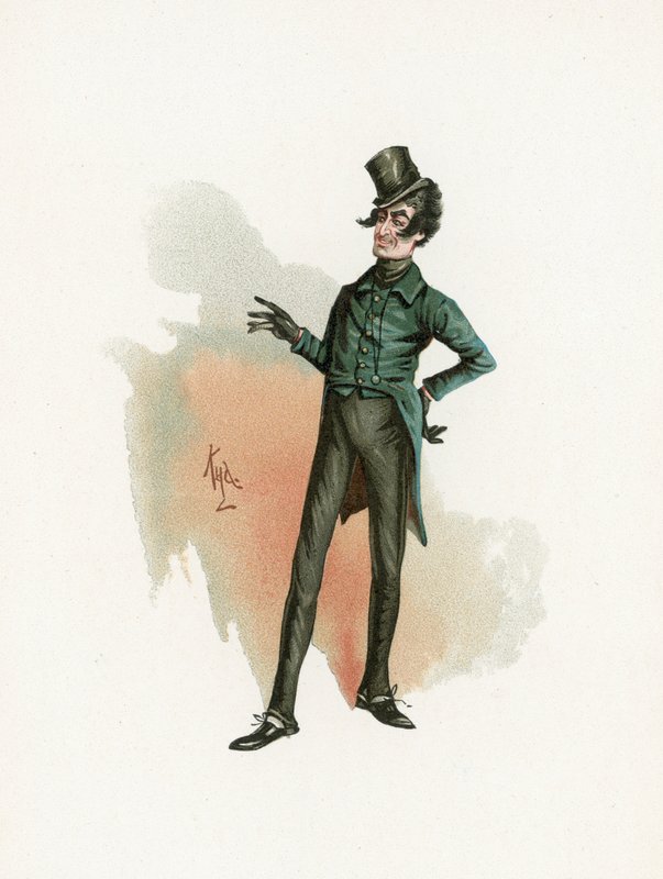 Pan Alfred Jingle, ilustracja z „Szkiców postaci Charlesa Dickensa”, ok. 1890 r. autorstwa Joseph Clayton Clarke
