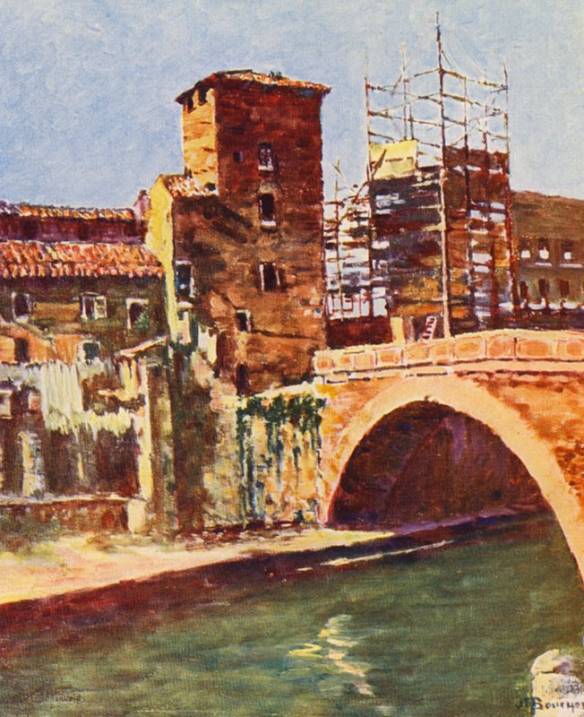 Rzym: Wyspa na Tybrze (kolorowa litografia) autorstwa Joseph Felix Bouchor