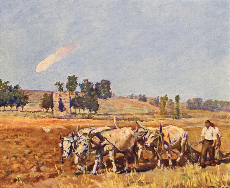 Rzym: Rzymska wieś, orka wołami (kolorowa litografia) autorstwa Joseph Felix Bouchor