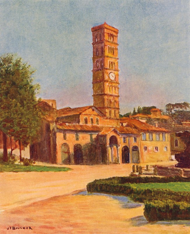 Rzym: Santa Maria in Cosmedin (kolorowa litografia) autorstwa Joseph Felix Bouchor