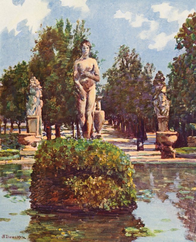 Rzym: Villa Borghese, Wenus z Wielkiego Basenu (kolorowa litografia) autorstwa Joseph Felix Bouchor
