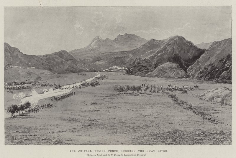 Chitral Relief Force przekracza rzekę Swat autorstwa Joseph Holland Tringham