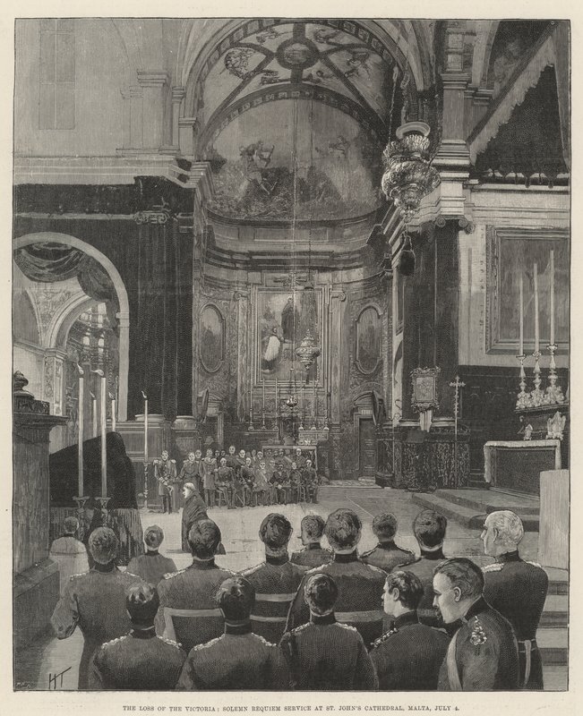 Utrata Wiktorii, uroczyste nabożeństwo żałobne w katedrze św. Jana, Malta, 4 lipca autorstwa Joseph Holland Tringham