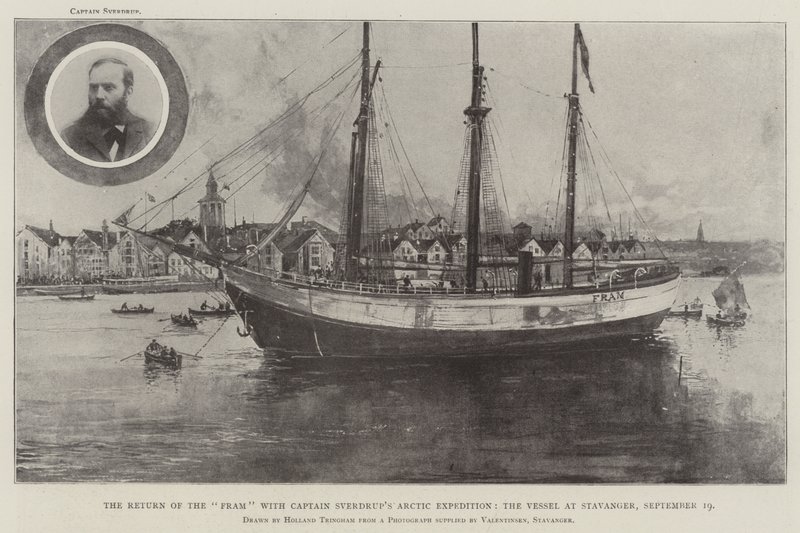 Powrót Frama z arktyczną ekspedycją kapitana Sverdrupa, statek w Stavanger, 19 września autorstwa Joseph Holland Tringham