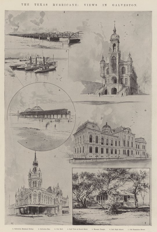 Huragan w Teksasie, widoki w Galveston autorstwa Joseph Holland Tringham