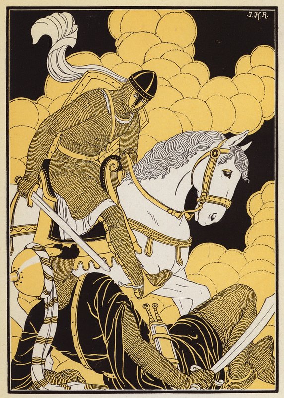 Le Combat de Guillaume Contre le Geant Corsolt (kolorowa litografia) autorstwa Joseph Kuhn Regnier