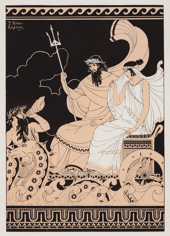 Posejdon i Amfitryta (kolorowa litografia) autorstwa Joseph Kuhn-Regnier