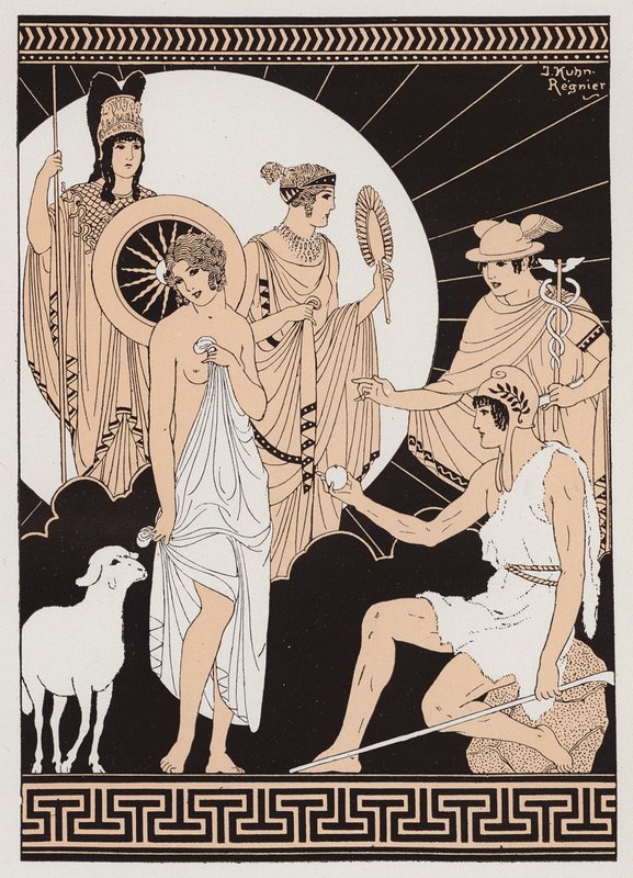 Sąd Parysa (kolorowa litografia) autorstwa Joseph Kuhn Regnier