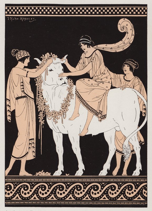 Zeus i Europa (kolorowa litografia) autorstwa Joseph Kuhn Regnier