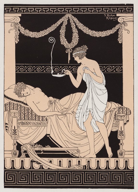 Eros i Psyche (kolorowa litografia) autorstwa Joseph Kuhn Regnier