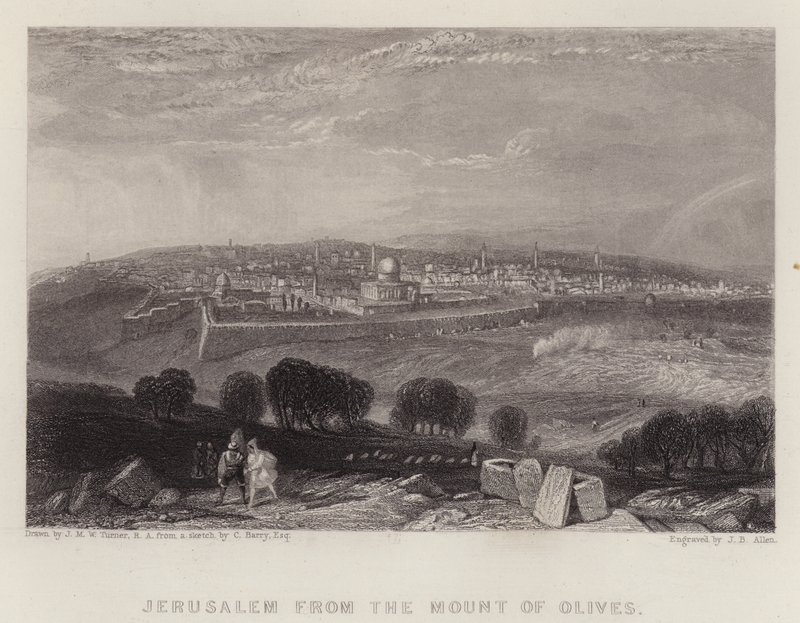 Jerozolima z Góry Oliwnej (kolor lito) autorstwa Joseph Mallord William (after) Turner