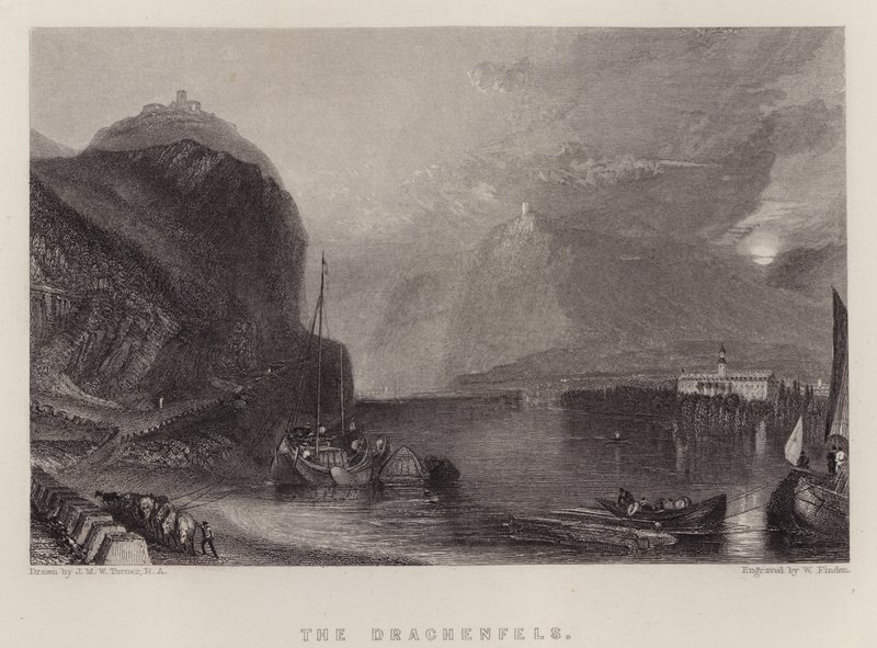 Drachenfels (kolor lito) autorstwa Joseph Mallord William (after) Turner
