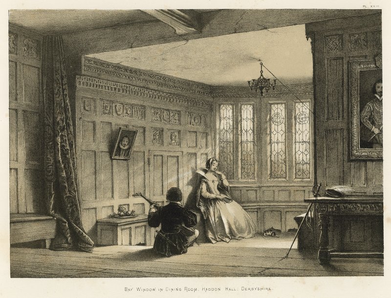 Okno wykuszowe w jadalni, Haddon Hall, Derbyshire autorstwa Joseph Nash