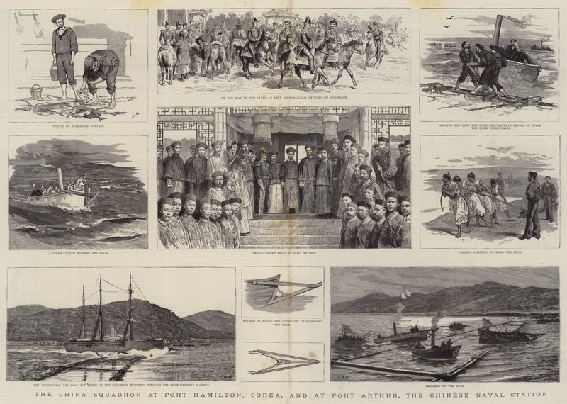 Eskadra Chińska w Port Hamilton, Corea, oraz w Port Arthur, Chińska Stacja Marynarki Wojennej autorstwa Joseph Nash
