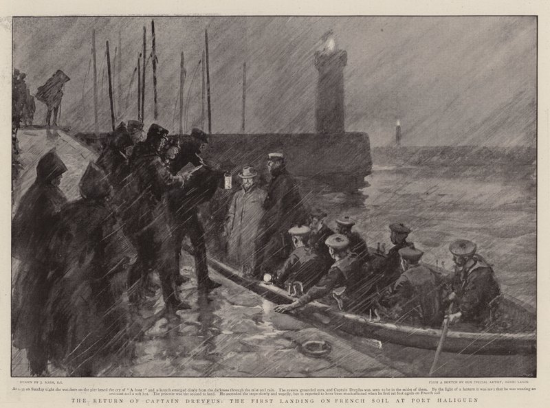 Powrót kapitana Dreyfusa, pierwsze lądowanie na francuskiej ziemi w Port Haliguen autorstwa Joseph Nash