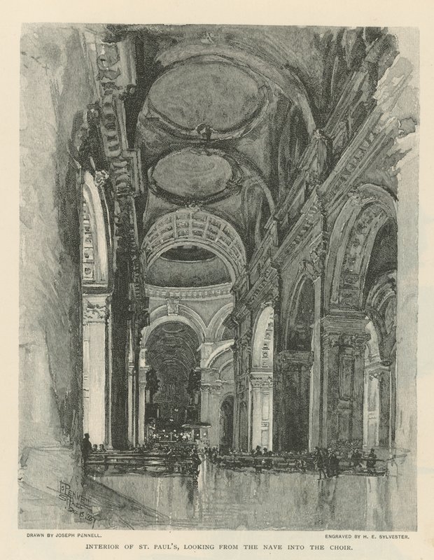 Wnętrze katedry św. Pawła autorstwa Joseph Pennell