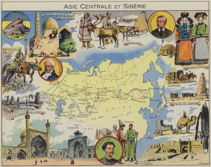 Azja Środkowa i Syberia (kolorowa litografia) autorstwa Joseph Porphyre Pinchon