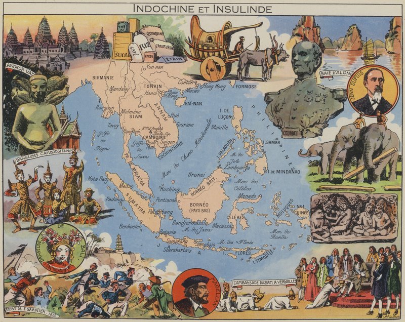 Indochiny i Insulinde (kolorowa litografia) autorstwa Joseph Porphyre Pinchon