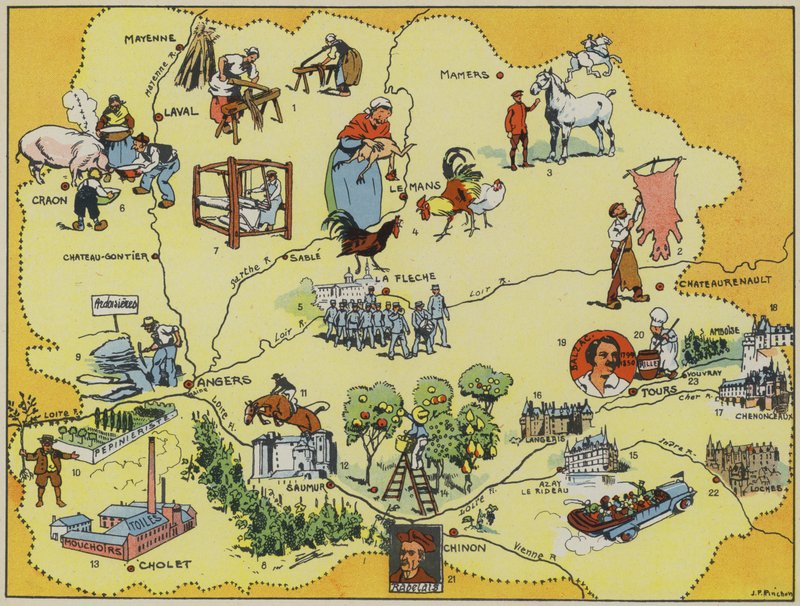Maine-Anjou-Touraine (kolorowa litografia) autorstwa Joseph Porphyre Pinchon