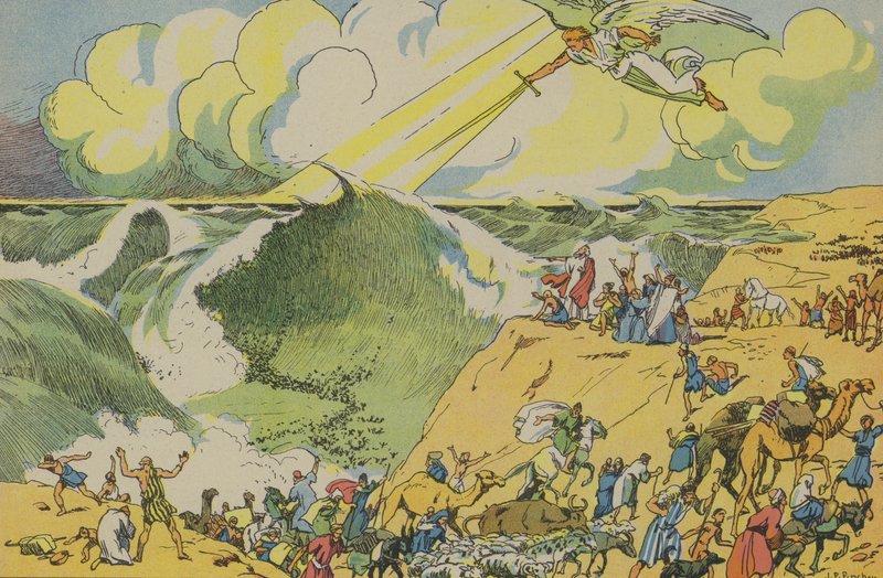 Mojżesz przekraczający Morze Czerwone (kolorowa litografia) autorstwa Joseph Porphyre Pinchon