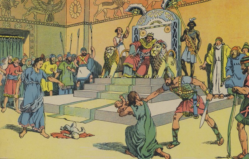 Wyrok Salomona (kolorowa litografia) autorstwa Joseph Porphyre Pinchon