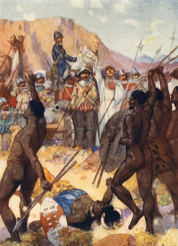 Barreto walczy z kafirami (kolorowa litografia) autorstwa Joseph Ratcliffe (after) Skelton