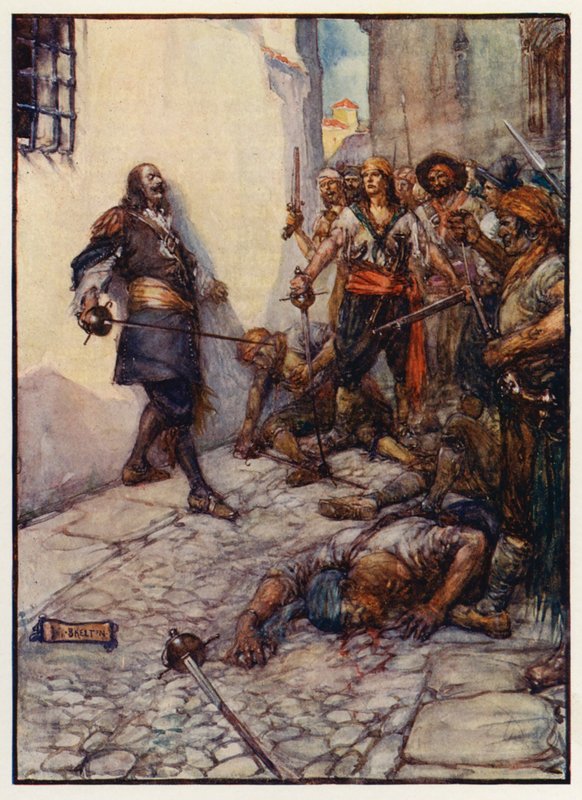 Zaciekle i długo walczył ten dzielny człowiek (kolorowa litografia) autorstwa Joseph Ratcliffe (after) Skelton