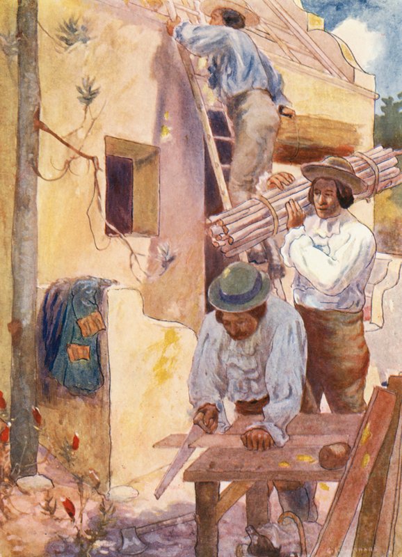 Hugenoci budujący swoje zagrody (kolorowa litografia) autorstwa Joseph Ratcliffe (after) Skelton