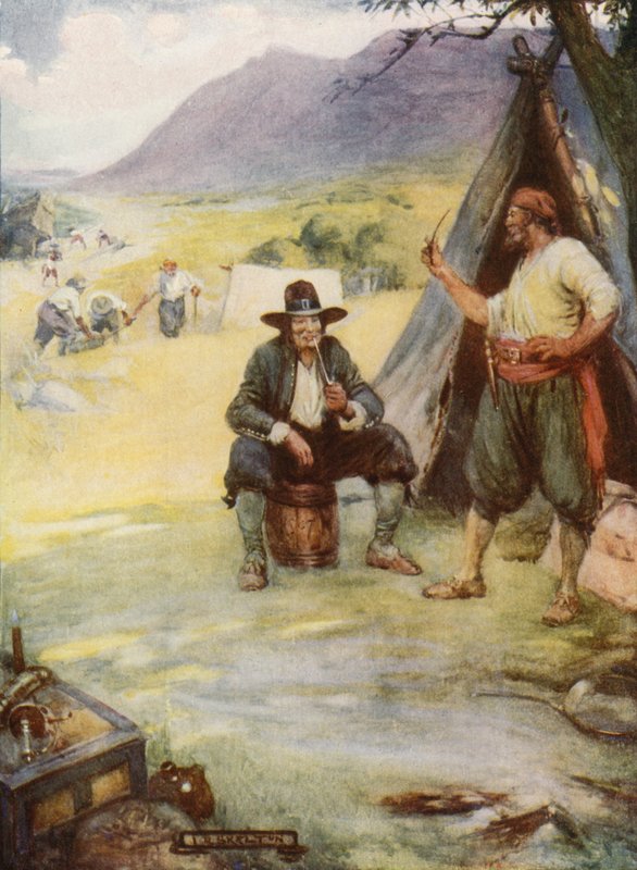 Tam, gdzie teraz stoi wielkie miasto Kapsztad, ustawili swoje namioty i chaty (kolor lito) autorstwa Joseph Ratcliffe (after) Skelton