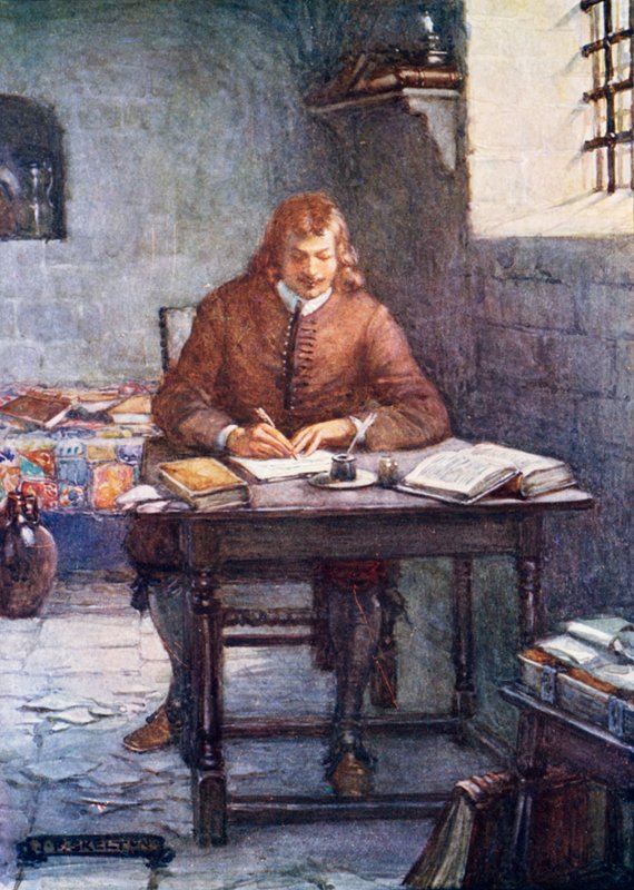 John Bunyan pisze „Postęp pielgrzyma” w więzieniu autorstwa Joseph Ratcliffe Skelton