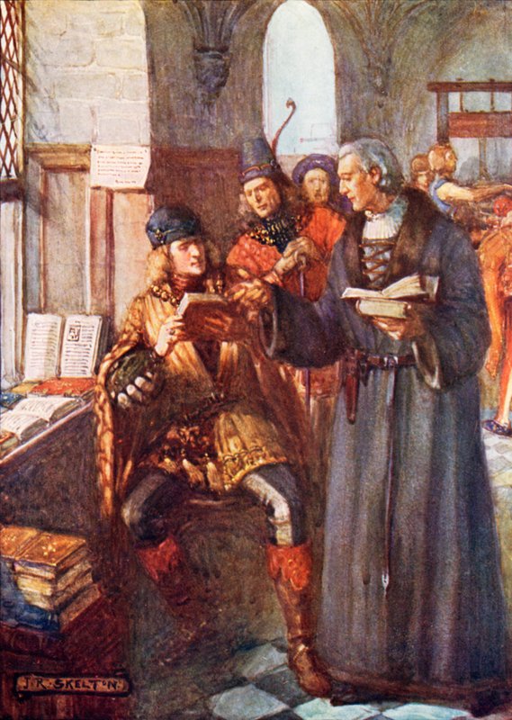 Szlachta odwiedzająca drukarnię Williama Caxtona autorstwa Joseph Ratcliffe Skelton
